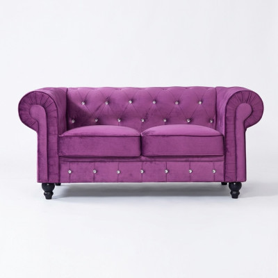 Klasyczna skórzana sofa - Fioletowa sofa 2-osobowa Chesterfield nowa tkanina jvmoebel®