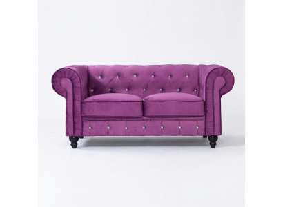 Klasyczna skórzana sofa - Fioletowa sofa 2-osobowa Chesterfield nowa tkanina jvmoebel®