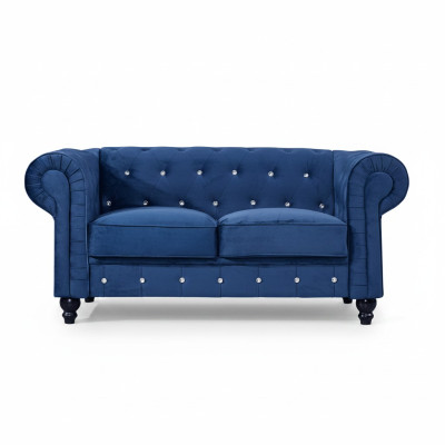 Klasyczna skórzana sofa - Niebieska sofa z tkaniny Chesterfield 2-osobowa - Textil jvmoebel®