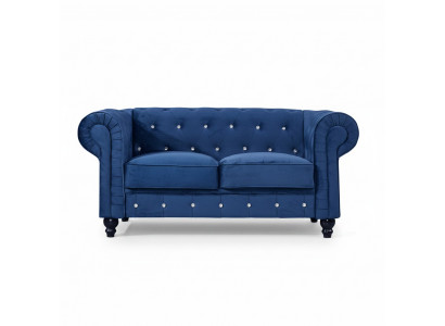 Klasyczna skórzana sofa - Niebieska sofa z tkaniny Chesterfield 2-osobowa - Textil jvmoebel®