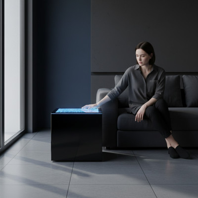 Stolik Kawowy Led Square Stolik Meble do Salonu Kolumna Wodna