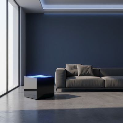 Stolik Kawowy Led Square Stolik Meble do Salonu Kolumna Wodna