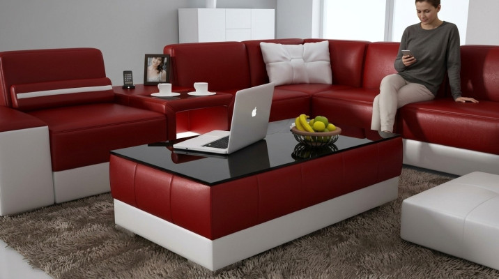 Sofa stolik projekt salon Skóra kawa Szkło kanapa Podkładka wystrój boczny