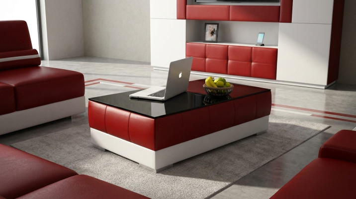 Sofa stolik projekt salon Skóra kawa Szkło kanapa Podkładka wystrój boczny