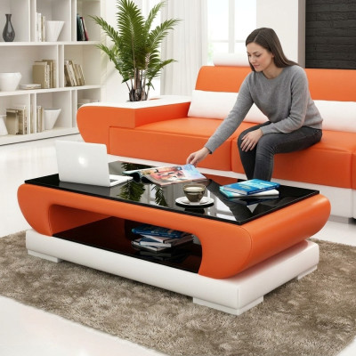 Designerski stolik szklany Skóra Couch Tabela stoły Szkło Sofa Stoły do ​​salonu