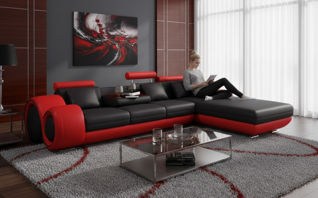 Narożnikowa kanapa Sofa Kanapa Podkładka Żywy krajobraz Skóra Narożnik Sofy Ustawić