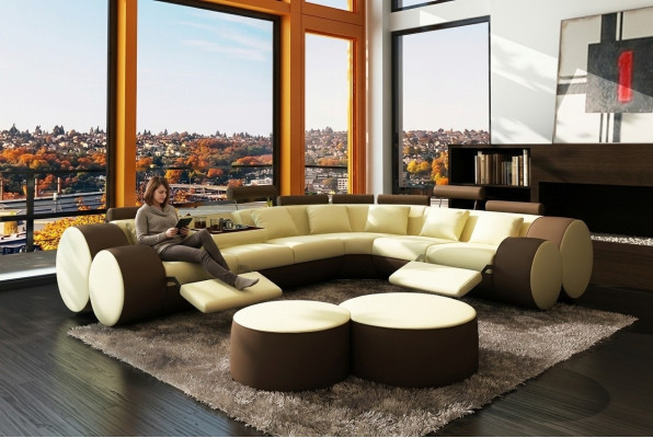 Narożnikowa kanapa sofa Skóra Couch - designerski zestaw wypoczynkowy Siedziba Podkładka Żywy krajobraz