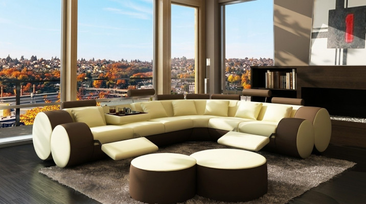 Narożnikowa kanapa sofa Skóra Couch - designerski zestaw wypoczynkowy Siedziba Podkładka Żywy krajobraz