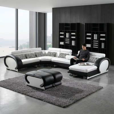 Skórzana sofa Narożnikowa kanapa +2x Stołek Ustawić Podkładkę w kształcie litery U