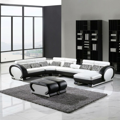Skórzana sofa Narożnikowa kanapa +2x Stołek Ustawić Podkładkę w kształcie litery U