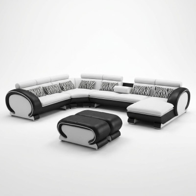 Skórzana sofa Narożnikowa kanapa +2x Stołek Ustawić Podkładkę w kształcie litery U