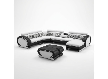 Skórzana sofa Narożnikowa kanapa +2x Stołek Ustawić Podkładkę w kształcie litery U