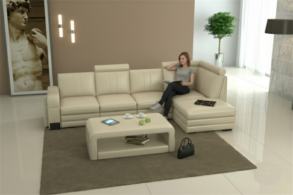 Skóra Modern Couch Żywy krajobraz Sofa skórzana Zestaw sofowy Sofa w kształcie litery L