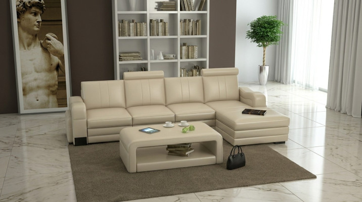 Skóra Modern Couch Żywy krajobraz Sofa skórzana Zestaw sofowy Sofa w kształcie litery L