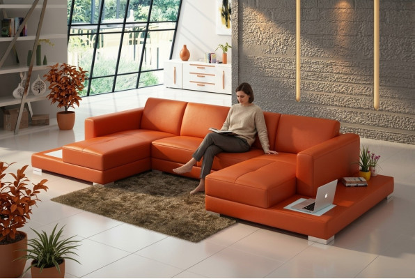 U Shape Sofa Couch Podkładka Ustawić Żywy krajobraz Design Narożnikowa kanapa Skóra