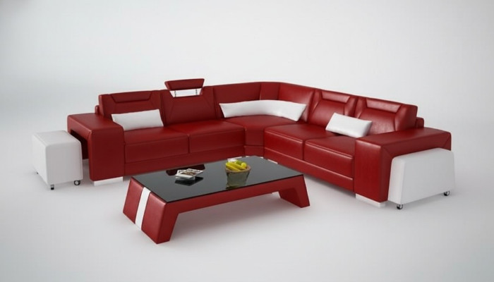 Skóra Modern Couch Żywy krajobraz Skórzana sofa Zestaw sofowy Sofa w kształcie litery L stolik kawowy