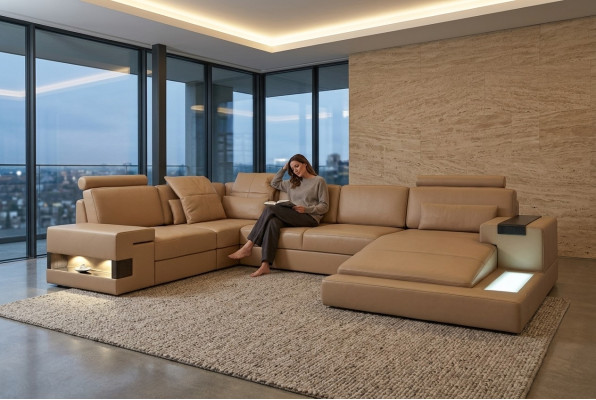 U Shape Sofa Couch Podkładka Ustawić Żywy krajobraz Narożnikowa kanapa Design Skóra