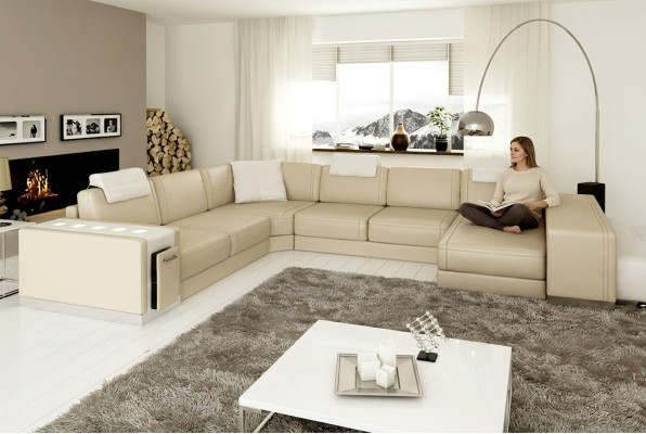Narożnikowa kanapa sofa Żywy krajobraz U kształt Podkładka kanapa skórzana sofa Stołek