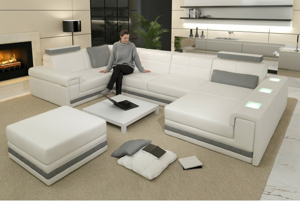 Narożnikowa kanapa Sofa Żywy krajobraz U Form Podkładka Kanapa Sofa skórzana + Stołek