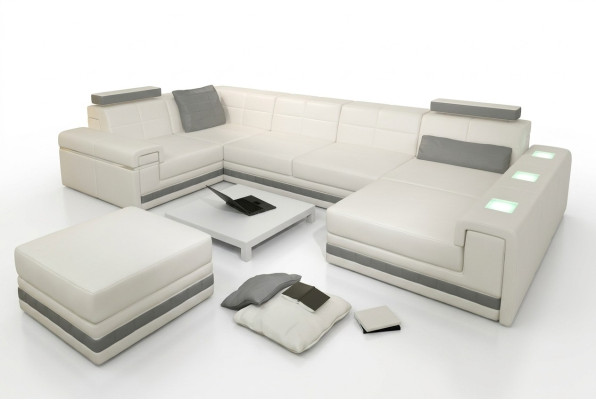 Narożnikowa kanapa Sofa Żywy krajobraz U Form Podkładka Kanapa Sofa skórzana + Stołek