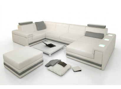 Narożnikowa kanapa Sofa Żywy krajobraz U Form Podkładka Kanapa Sofa skórzana + Stołek