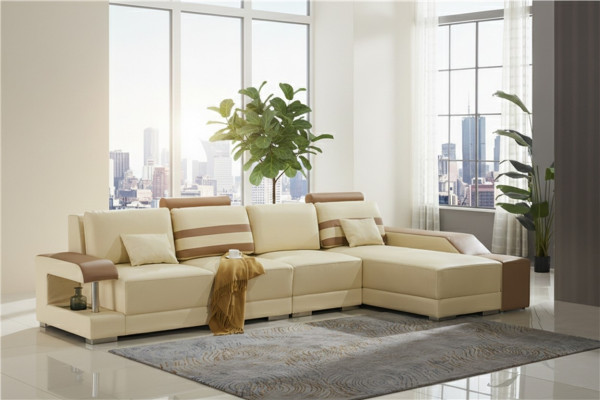 Skórzana sofa w kształcie litery L Żywy krajobraz Narożnikowa kanapa Ustawić Design Modern Sofa Beige