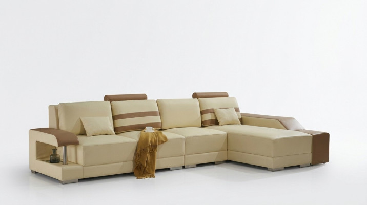 Skórzana sofa w kształcie litery L Żywy krajobraz Narożnikowa kanapa Ustawić Design Modern Sofa Beige
