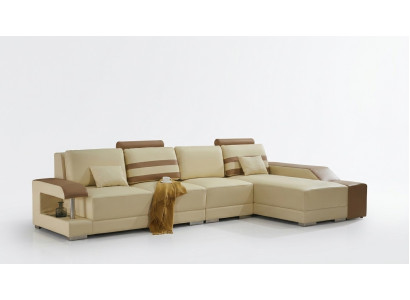 Skórzana sofa w kształcie litery L Żywy krajobraz Narożnikowa kanapa Ustawić Design Modern Sofa Beige