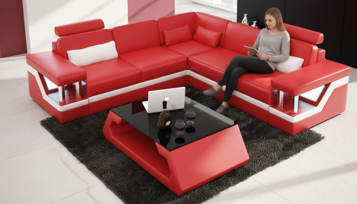 Kanapa Narożnikowa kanapa Skóra Żywy krajobraz Ustawić Design Nowoczesna sofa w kształcie litery L