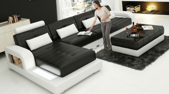 Meble Narożnikowa kanapa Skóra Sofa Kanapa Podkładka Narożnik Siedziba Żywy krajobraz Ustawić