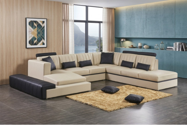 Skóra Modern Couch Żywy krajobraz Skórzana sofa Zestaw sofowy Sofa Kształt U