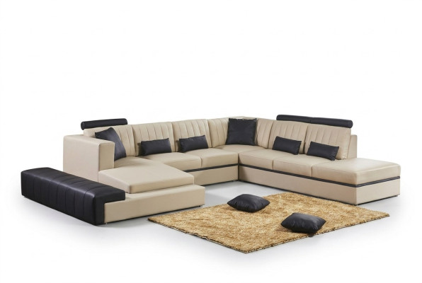Skóra Modern Couch Żywy krajobraz Skórzana sofa Zestaw sofowy Sofa Kształt U