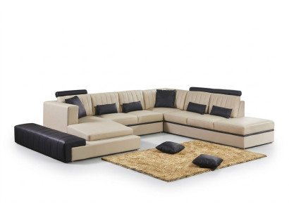 Skóra Modern Couch Żywy krajobraz Skórzana sofa Zestaw sofowy Sofa Kształt U