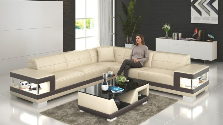 Sofa skórzana Kanapa w kształcie litery L Żywy krajobraz Narożnikowa kanapa Ustawić designerską sofę