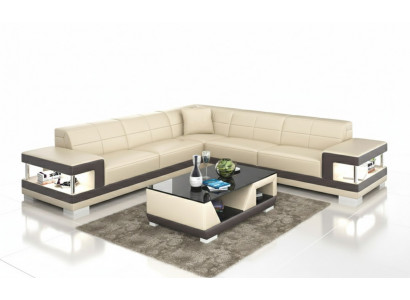 Sofa skórzana Kanapa w kształcie litery L Żywy krajobraz Narożnikowa kanapa Ustawić designerską sofę