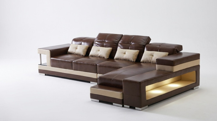 Narożnikowa kanapa Skóra Żywy krajobraz Ustawić Design Nowoczesna sofa w kształcie litery L Brązowa
