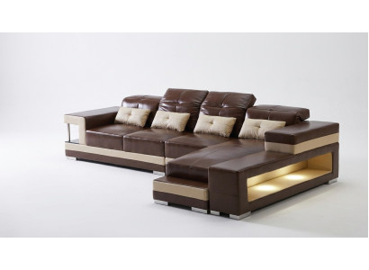 Narożnikowa kanapa Skóra Żywy krajobraz Ustawić Design Nowoczesna sofa w kształcie litery L Brązowa