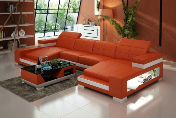 Narożnikowa kanapa Sofa Żywy krajobraz U Form Podkładka Couch Sofa skórzana Pomarańczowa
