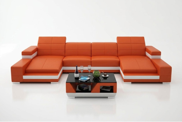Narożnikowa kanapa Sofa Żywy krajobraz U Form Podkładka Couch Sofa skórzana Pomarańczowa