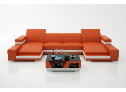 Narożnikowa kanapa Sofa Żywy krajobraz U Form Podkładka Couch Sofa skórzana Pomarańczowa