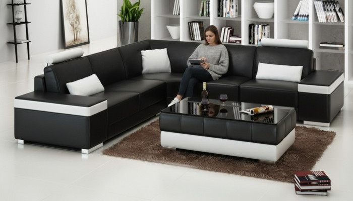 Skórzana sofa Meble Kanapa w kształcie litery L Żywy krajobraz Narożnikowa kanapa Ustawić design