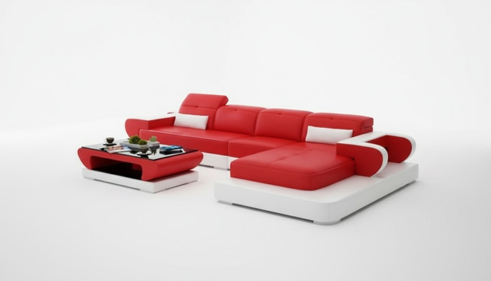 Narożnikowa kanapa Zestaw sofowy Skóra Sofa Narożnik Podkładka Stołek Zestaw Czerwona Designerska Kanapa Nowość