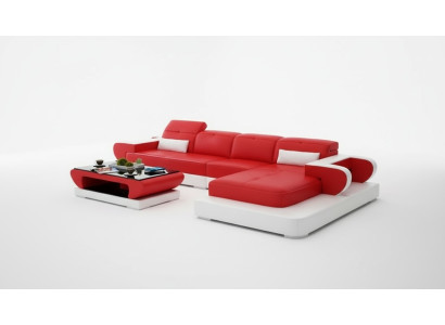 Narożnikowa kanapa Zestaw sofowy Skóra Sofa Narożnik Podkładka Stołek Zestaw Czerwona Designerska Kanapa Nowość