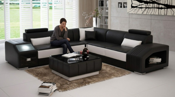 Sofa skórzana Kanapa w kształcie litery L Meble Żywy krajobraz Narożnikowa kanapa Ustawić Design