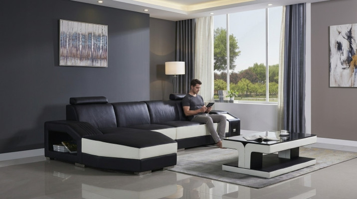 Skóra Modern Couch Żywy krajobraz Sofa skórzana Zestaw sofowy Meble Sofa