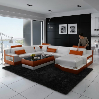 Narożnikowa kanapa sofa Żywy krajobraz U kształt Podkładka kanapa skórzana sofa Biały