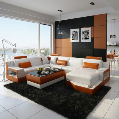 Narożnikowa kanapa sofa Żywy krajobraz U kształt Podkładka kanapa skórzana sofa Biały
