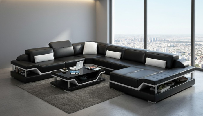Designerska Sofa Kanapa Narożnikowa kanapa z Stołek Podkładka Ustawić Żywy krajobraz Kształt U