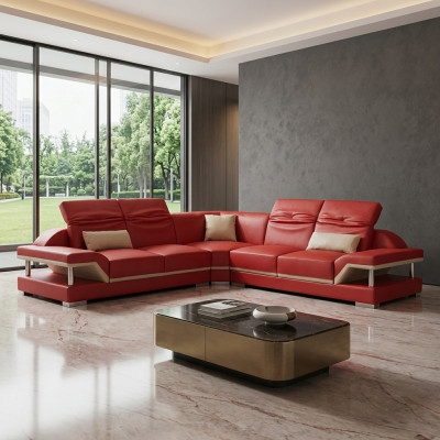 L Shape Skóra Żywy krajobraz Kanapa Podkładka Siedziba Narożnikowa kanapa Sofa Living Room