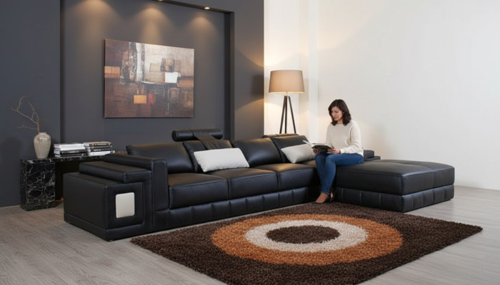 Narożnik kanapa Skóra Sofa Kanapa Podkładka Narożnik Żywy krajobraz Siedziba Ustawić w kształcie litery L